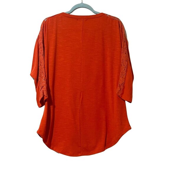 Rust Orange Halo Womens Size L Top W/ Lace Detailing 3/4 Sleeves & High-Low Hem - Picture 4 of 8